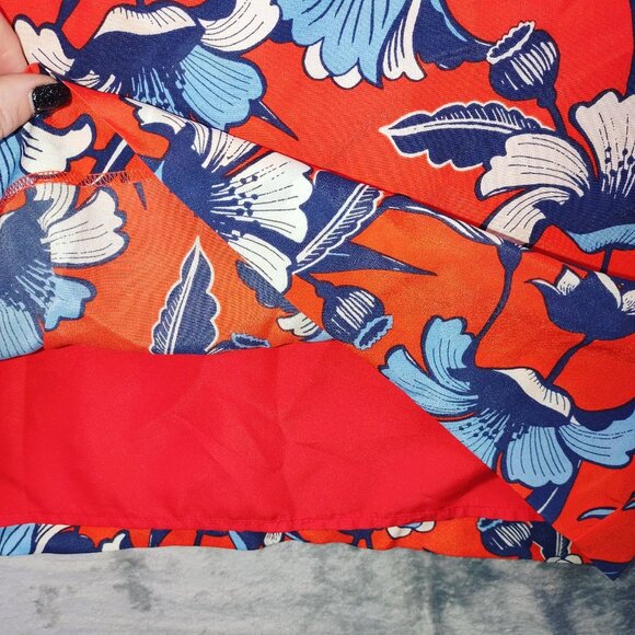 J. Crew Womens Dress 6 Red Blue Floral Print‎ Short Sleeve Shift Retro Summer - Picture 6 of 12